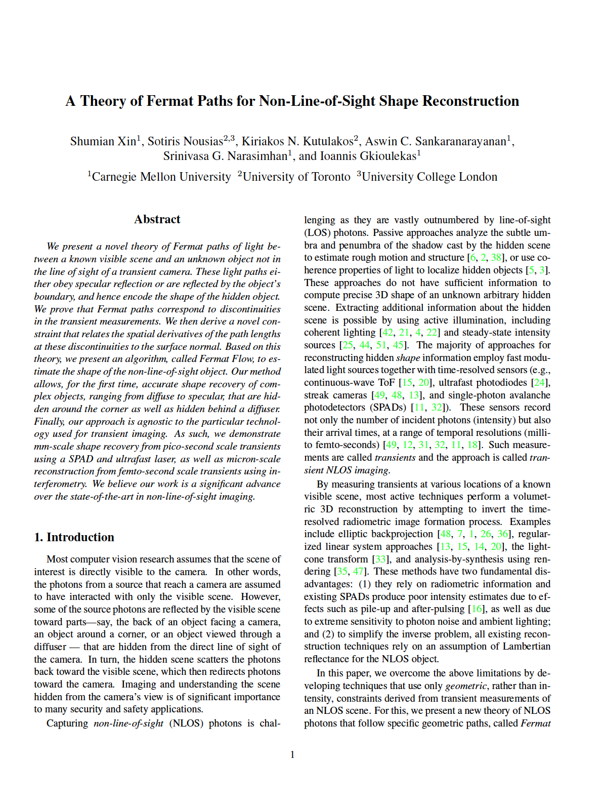 A Theory of Fermat Paths for Non-Line-of-Sight Shape Reconstruction